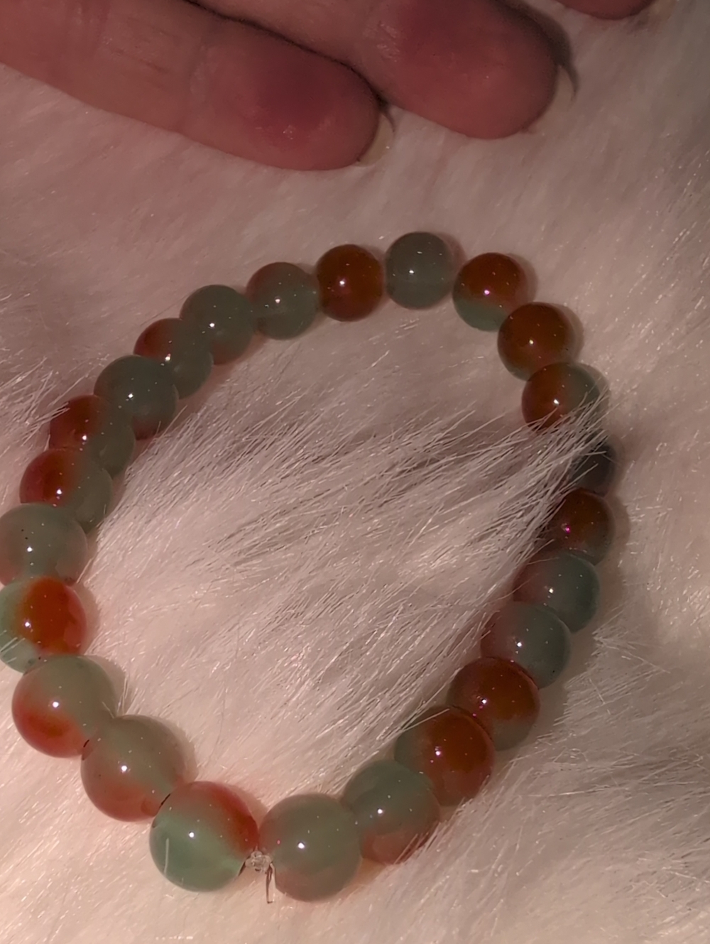 Beaded Green and Orange Gemstone Stretch Bracelet